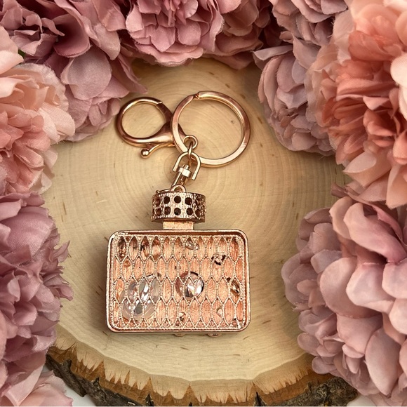 Pink Crystal Flower Perfume Bottle Keychain Charm - Picture 14 of 16